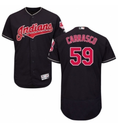 Men's Majestic Cleveland Indians #59 Carlos Carrasco Navy Blue Alternate Flex Base Authentic Collection MLB Jersey