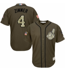 Youth Majestic Cleveland Indians #4 Bradley Zimmer Authentic Green Salute to Service MLB Jersey