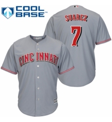 Men's Majestic Cincinnati Reds #7 Eugenio Suarez Replica Grey Road Cool Base MLB Jersey