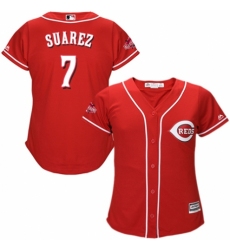 Women's Majestic Cincinnati Reds #7 Eugenio Suarez Authentic Red Alternate Cool Base MLB Jersey