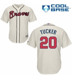 Youth Majestic Atlanta Braves #20 Preston Tucker Authentic Cream Alternate 2 Cool Base MLB Jersey