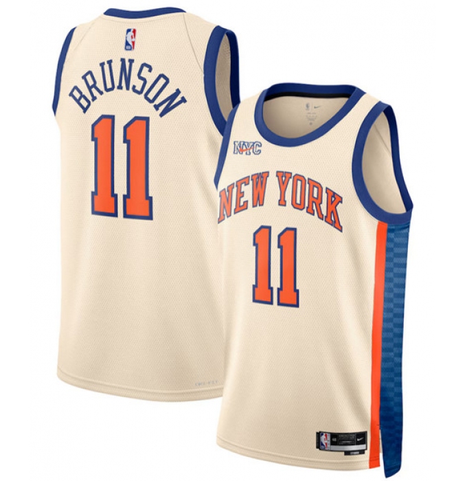 Men's New Yok Knicks #11 Jalen Brunson Cream 2025-26 City Edition Swingman Stitched Basketball Jersey