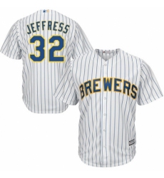 Men's Majestic Milwaukee Brewers #32 Jeremy Jeffress Replica White Home Cool Base MLB Jersey