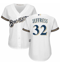 Women's Majestic Milwaukee Brewers #32 Jeremy Jeffress Replica White Alternate Cool Base MLB Jersey