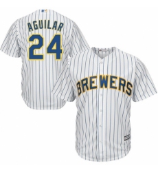 Youth Majestic Milwaukee Brewers #24 Jesus Aguilar Authentic White Home Cool Base MLB Jersey