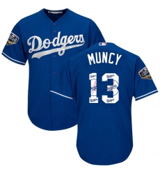 Men's Majestic Los Angeles Dodgers #13 Max Muncy Authentic Royal Blue Team Logo Fashion Cool Base 2018 World Series MLB Jersey