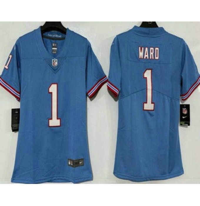 Women's Tennessee Titans #1 Cameron Ward Limited Blue Throwback Vapor Jersey