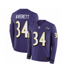 Youth Baltimore Ravens #34 Anthony Averett Limited Purple Therma Long Sleeve Football Jersey
