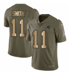 Men's Nike Carolina Panthers #11 Torrey Smith Limited Olive/Gold 2017 Salute to Service NFL Jersey