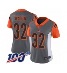 Women's Cincinnati Bengals #32 Mark Walton Limited Silver Inverted Legend 100th Season Football Jersey