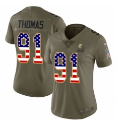 Women's Nike Cleveland Browns #91 Chad Thomas Limited Olive/USA Flag 2017 Salute to Service NFL Jersey