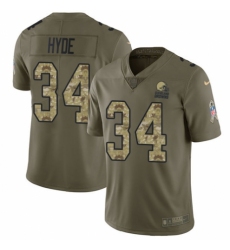 Youth Nike Cleveland Browns #34 Carlos Hyde Limited Olive/Camo 2017 Salute to Service NFL Jersey