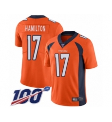 Men's Denver Broncos #17 DaeSean Hamilton Orange Team Color Vapor Untouchable Limited Player 100th Season Football Jersey