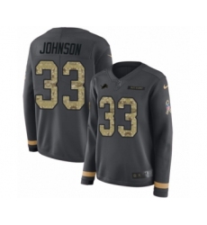 Women's Nike Detroit Lions #33 Kerryon Johnson Limited Black Salute to Service Therma Long Sleeve NFL Jersey