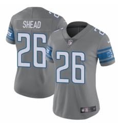 Women's Nike Detroit Lions #26 DeShawn Shead Limited Steel Rush Vapor Untouchable NFL Jersey