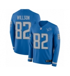 Youth Nike Detroit Lions #82 Luke Willson Limited Blue Therma Long Sleeve NFL Jersey