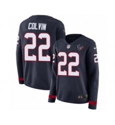 Women's Nike Houston Texans #22 Aaron Colvin Limited Navy Blue Therma Long Sleeve NFL Jersey