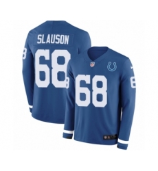 Men's Nike Indianapolis Colts #68 Matt Slauson Limited Blue Therma Long Sleeve NFL Jersey
