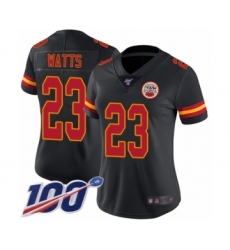 Women's Kansas City Chiefs #23 Armani Watts Limited Black Rush Vapor Untouchable 100th Season Football Jersey