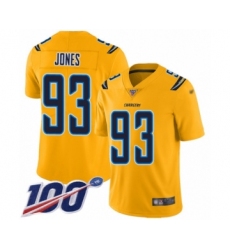 Men's Los Angeles Chargers #93 Justin Jones Limited Gold Inverted Legend 100th Season Football Jersey