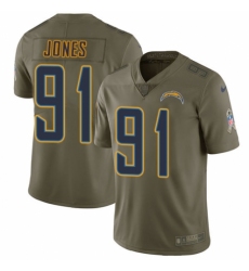 Men's Nike Los Angeles Chargers #91 Justin Jones Limited Olive 2017 Salute to Service NFL Jersey