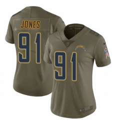 Women's Nike Los Angeles Chargers #91 Justin Jones Limited Olive 2017 Salute to Service NFL Jersey