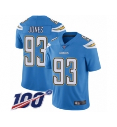 Youth Los Angeles Chargers #93 Justin Jones Electric Blue Alternate Vapor Untouchable Limited Player 100th Season Football Jersey