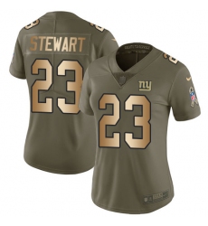 Women's Nike New York Giants #23 Jonathan Stewart Limited Olive Gold 2017 Salute to Service NFL Jersey