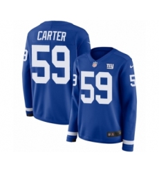 Women's Nike New York Giants #59 Lorenzo Carter Limited Royal Blue Therma Long Sleeve NFL Jersey