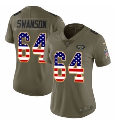 Women's Nike New York Jets #64 Travis Swanson Limited Olive/USA Flag 2017 Salute to Service NFL Jersey