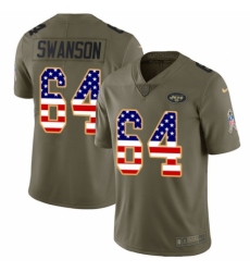 Youth Nike New York Jets #64 Travis Swanson Limited Olive/USA Flag 2017 Salute to Service NFL Jersey