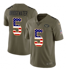 Youth Nike New York Jets #5 Teddy Bridgewater Limited Olive USA Flag 2017 Salute to Service NFL Jersey