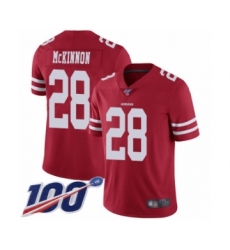 Men's San Francisco 49ers #28 Jerick McKinnon Red Team Color Vapor Untouchable Limited Player 100th Season Football Jersey