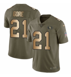 Men's Nike San Francisco 49ers #21 Frank Gore Limited Olive/Gold 2017 Salute to Service NFL Jersey