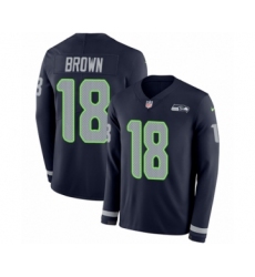 Youth Nike Seattle Seahawks #18 Jaron Brown Limited Navy Blue Therma Long Sleeve NFL Jersey
