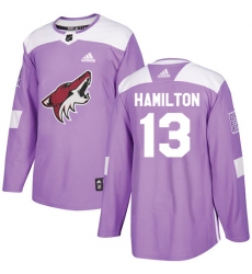 Men's Adidas Arizona Coyotes #13 Freddie Hamilton Authentic Purple Fights Cancer Practice NHL Jersey