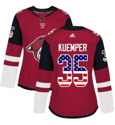 Women's Adidas Arizona Coyotes #35 Darcy Kuemper Authentic Red USA Flag Fashion NHL Jersey