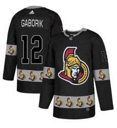 Men's Adidas Ottawa Senators #12 Marian Gaborik Authentic Black Team Logo Fashion NHL Jersey