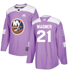 Men's Adidas New York Islanders #21 Chris Wagner Authentic Purple Fights Cancer Practice NHL Jersey