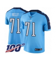 Men's Tennessee Titans #71 Dennis Kelly Limited Light Blue Rush Vapor Untouchable 100th Season Football Jersey