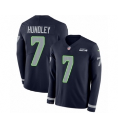 Men's Nike Seattle Seahawks #7 Brett Hundley Limited Navy Blue Therma Long Sleeve NFL Jersey