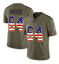 Men's Nike Seattle Seahawks #64 J.R. Sweezy Limited Olive USA Flag 2017 Salute to Service NFL Jersey