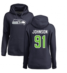 NFL Women's Nike Seattle Seahawks #91 Tom Johnson Navy Blue Name & Number Logo Pullover Hoodie