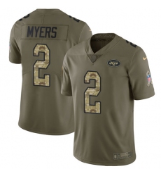 Men's Nike New York Jets #2 Jason Myers Limited Olive Camo 2017 Salute to Service NFL Jersey