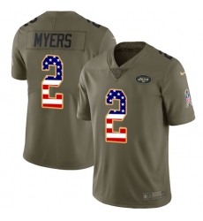 Men's Nike New York Jets #2 Jason Myers Limited Olive USA Flag 2017 Salute to Service NFL Jersey
