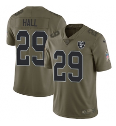 Youth Nike Oakland Raiders #29 Leon Hall Limited Olive 2017 Salute to Service NFL Jersey