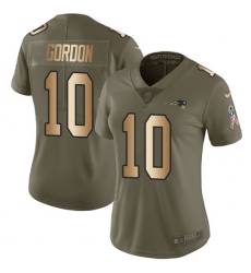 Women's Nike New England Patriots #10 Josh Gordon Limited Olive Gold 2017 Salute to Service NFL Jersey