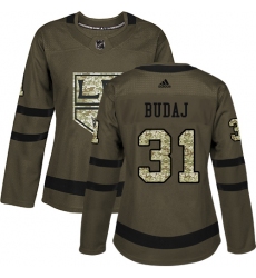 Women's Adidas Los Angeles Kings #31 Peter Budaj Authentic Green Salute to Service NHL Jersey