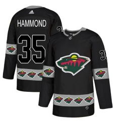Men's Adidas Minnesota Wild #35 Andrew Hammond Authentic Black Team Logo Fashion NHL Jersey