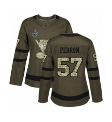 Women's St. Louis Blues #57 David Perron Authentic Green Salute to Service 2019 Stanley Cup Final Bound Hockey Jersey